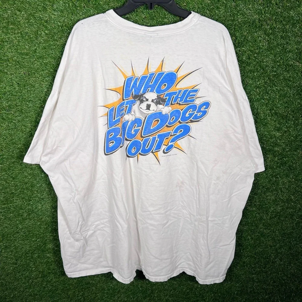 Big Dogs T Shirt White Graphic Print Who Let The‎ Big Dogs Size 2XL Distressed - Picture 2 of 9